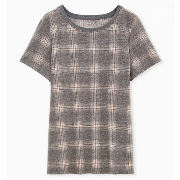 torrid Tops - Torrid Classic Fit Tee Shirt Gray & Peach Plaid